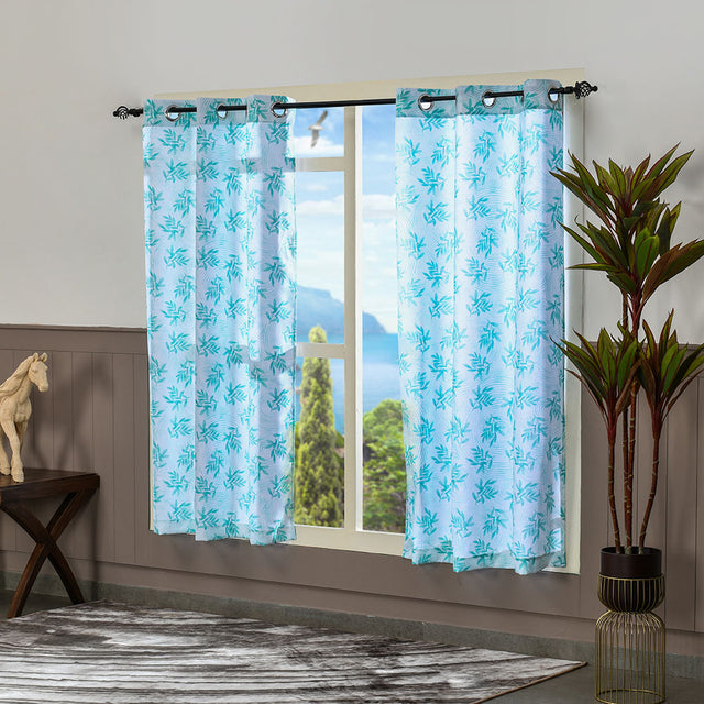 Nilkamal Leaf Design 5 Ft Polyester Window Curtains Set Of 2 Seagreen
