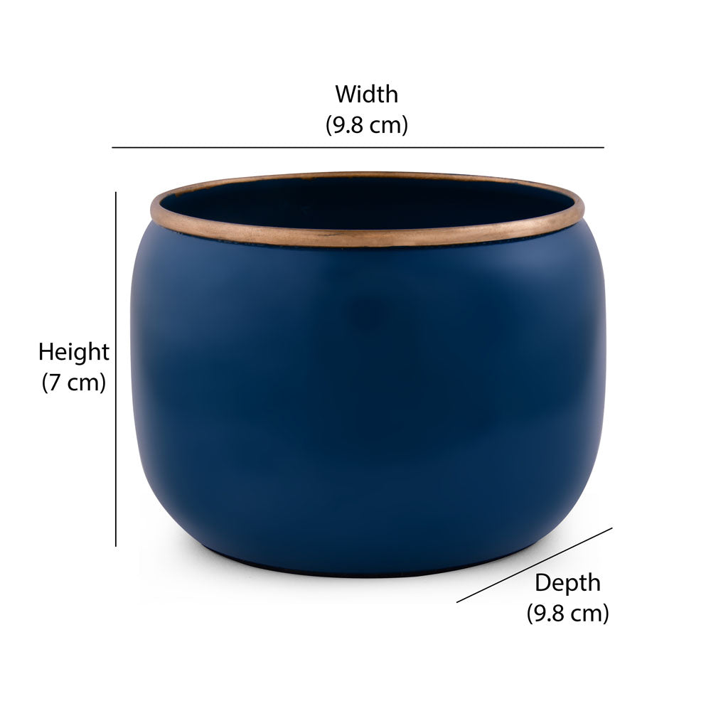Round Shaped Decorative Metal Votive- Blue & Gold