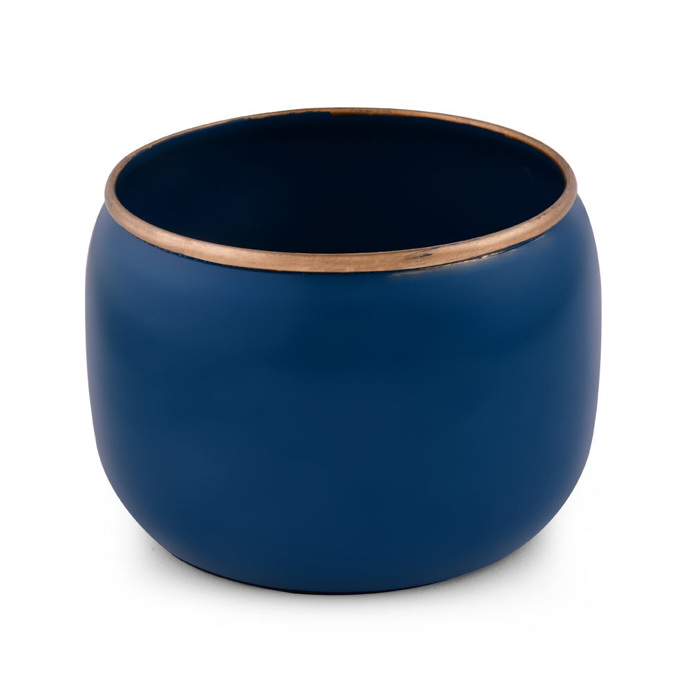 Round Shaped Decorative Metal Votive- Blue & Gold