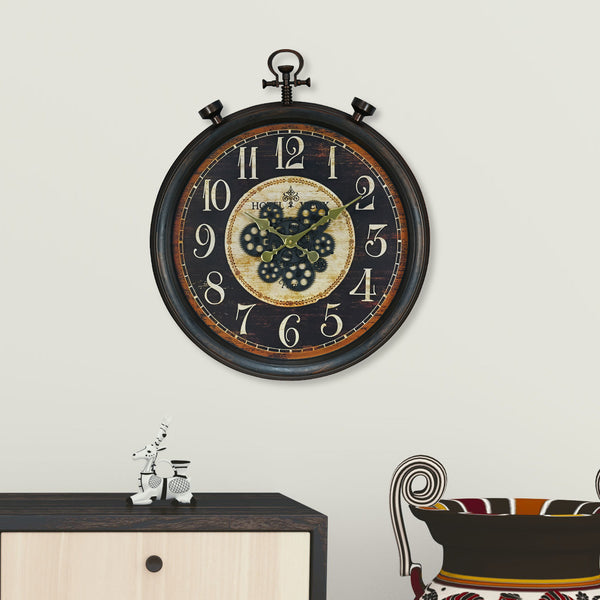 Buy Vintage Look Gear Analog Wall Clock (Black) Online in India