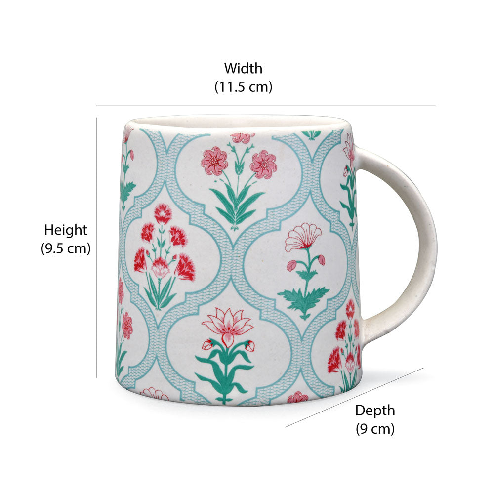 Floral Design Stoneware 380 ml Mug- Green