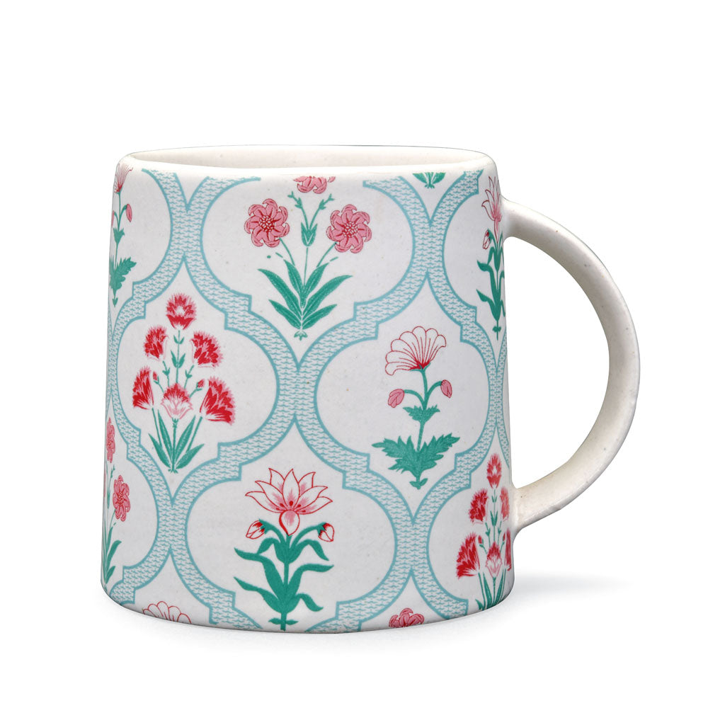 Floral Design Stoneware 380 ml Mug- Green