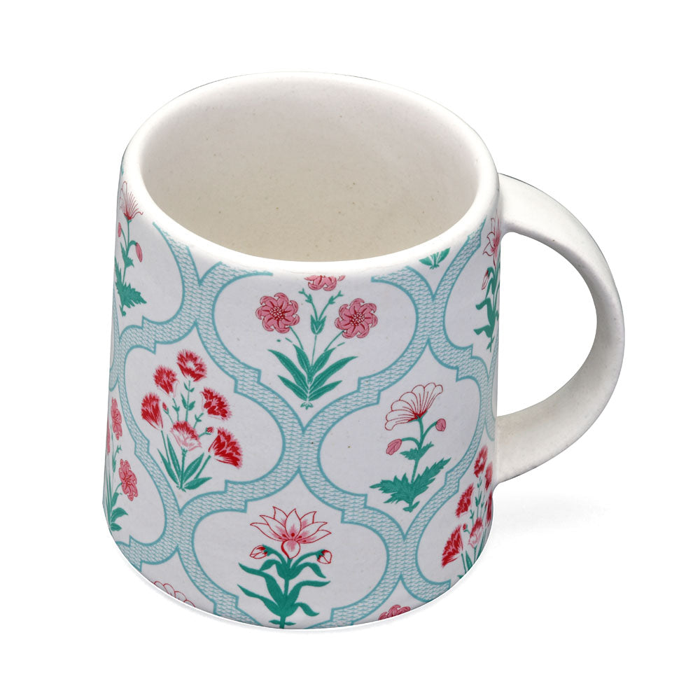 Floral Design Stoneware 380 ml Mug- Green