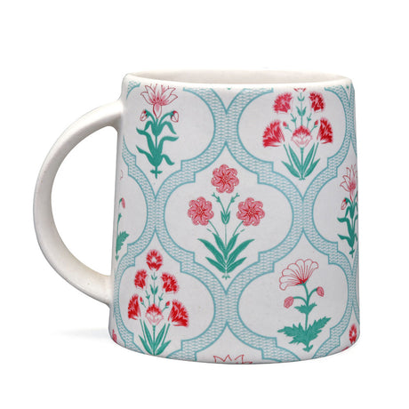 Floral Design Stoneware 380 ml Mug- Green
