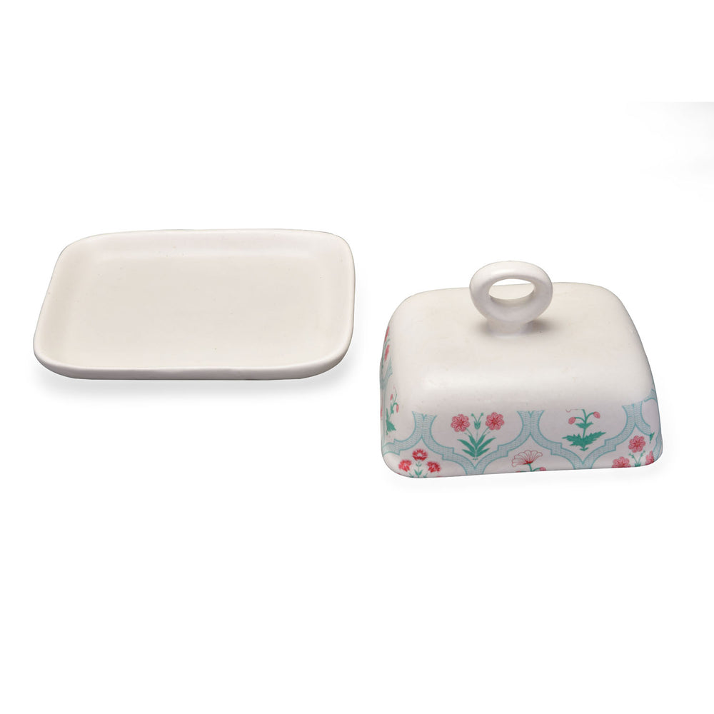 Floral Stoneware Butter Dish (Green)