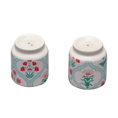 Floral Salt and Pepper Container Set- Green