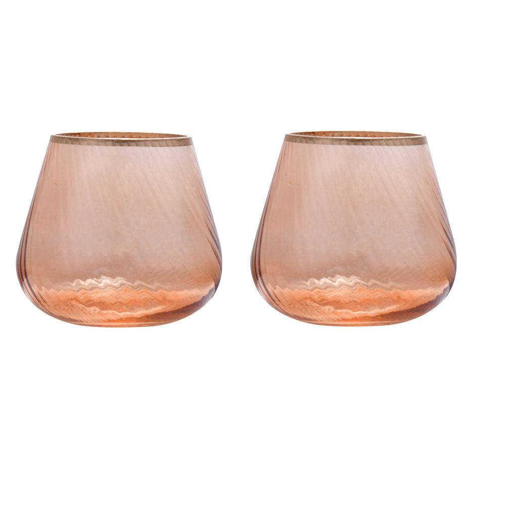 Fluted Design Glass Votives Set of 2- Orange