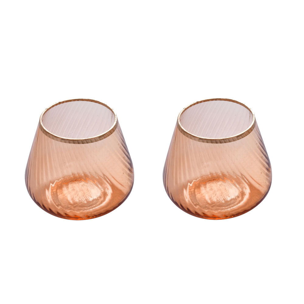Fluted Design Glass Votives Set of 2- Orange