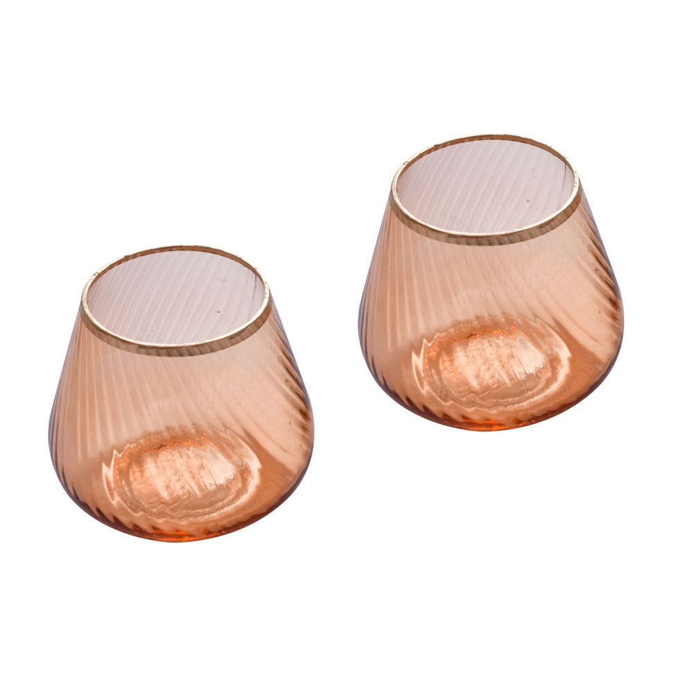 Fluted Design Glass Votives Set of 2- Orange