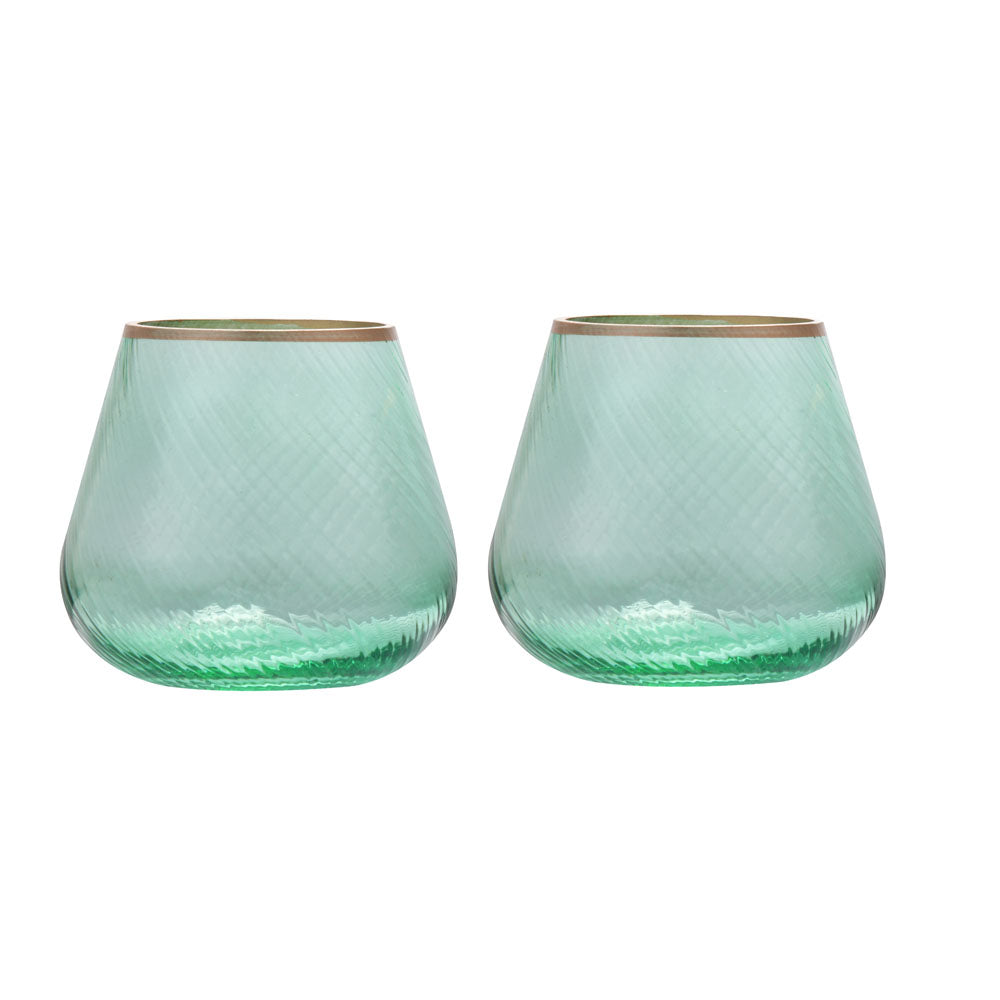 Fluted Design Glass Votives Set of 2- Green