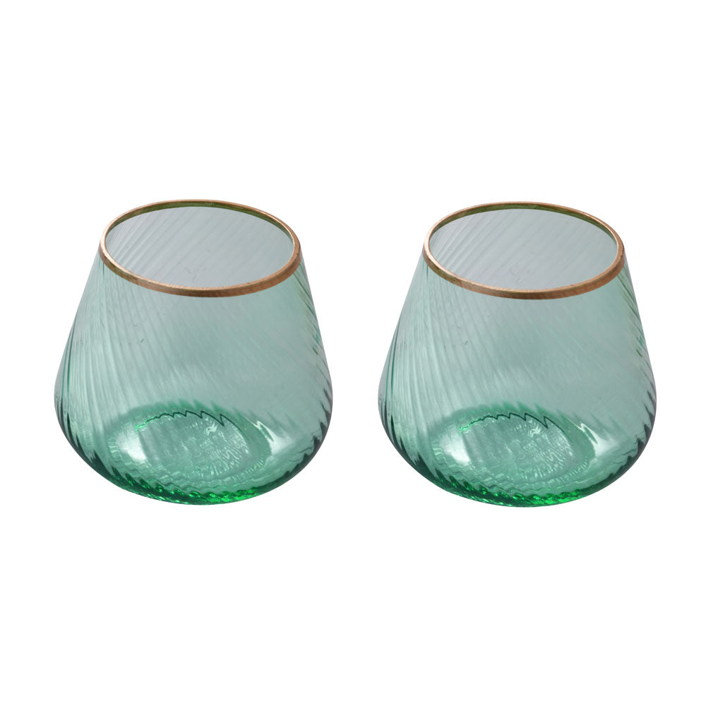 Fluted Design Glass Votives Set of 2- Green