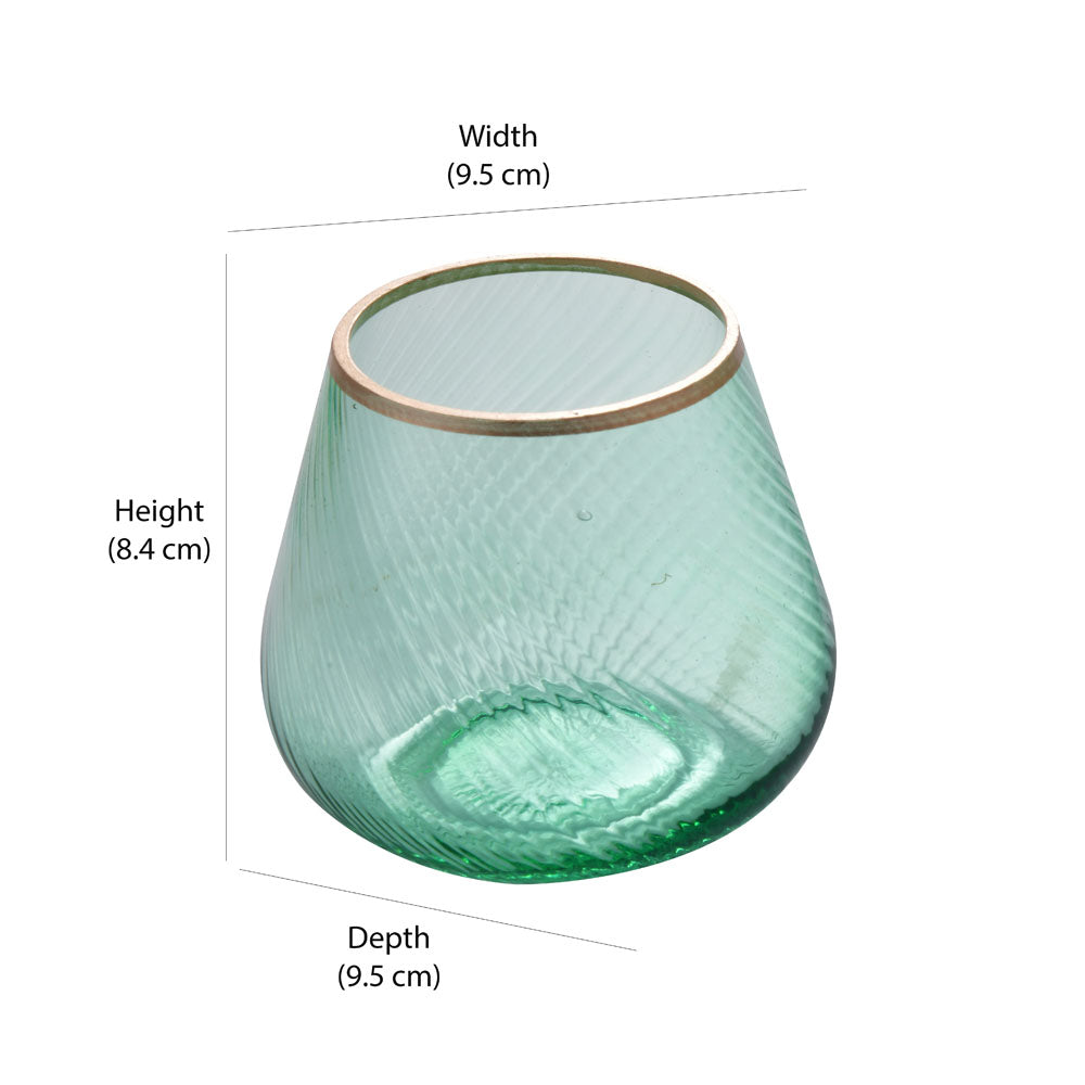 Fluted Design Glass Votives Set of 2- Green