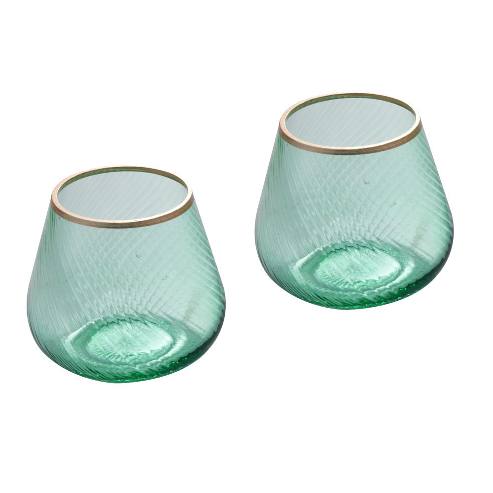 Fluted Design Glass Votives Set of 2- Green