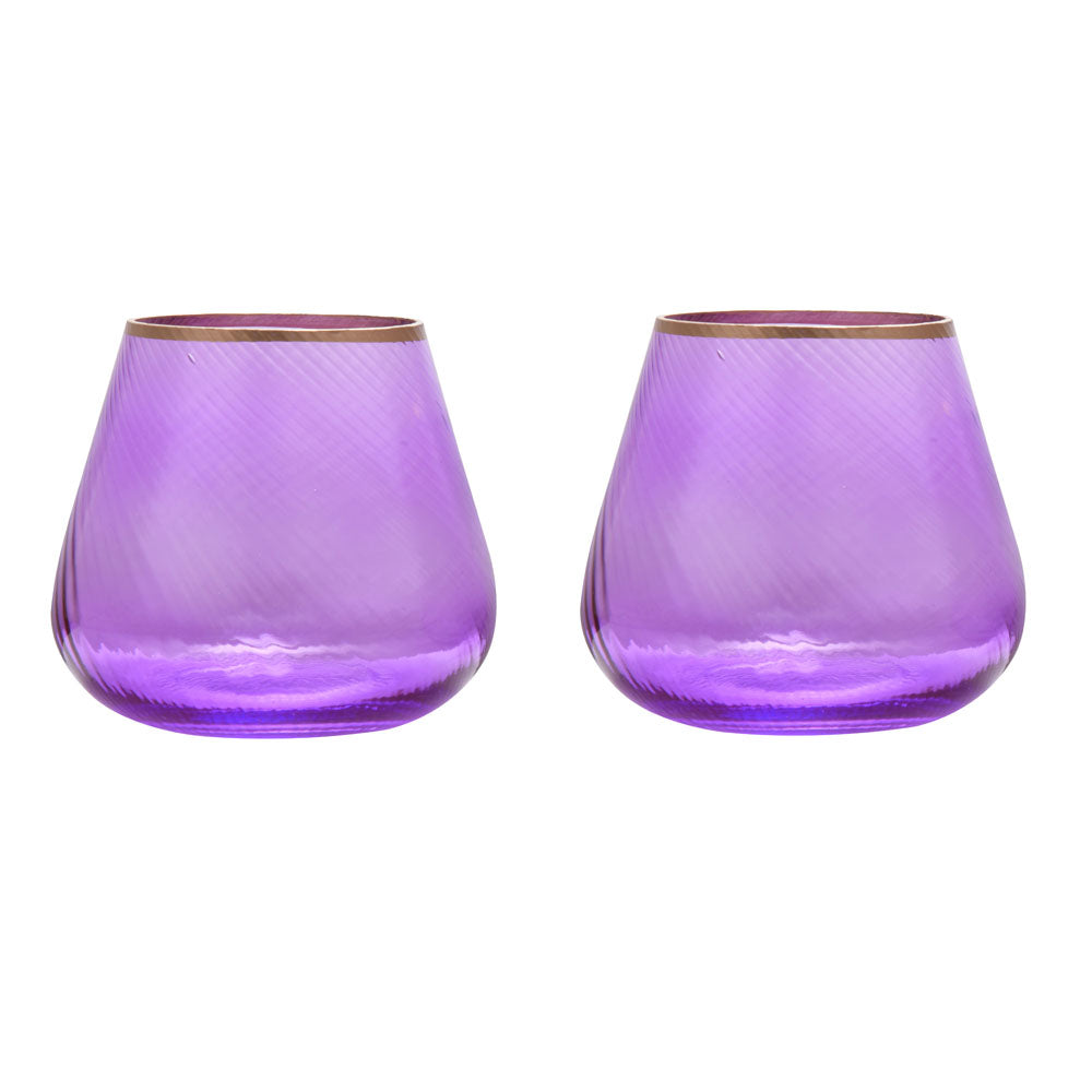 Fluted Design Glass Votives Set of 2- Purple