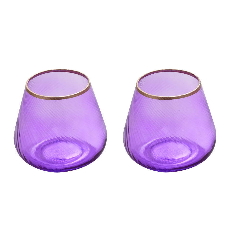 Fluted Design Glass Votives Set of 2- Purple