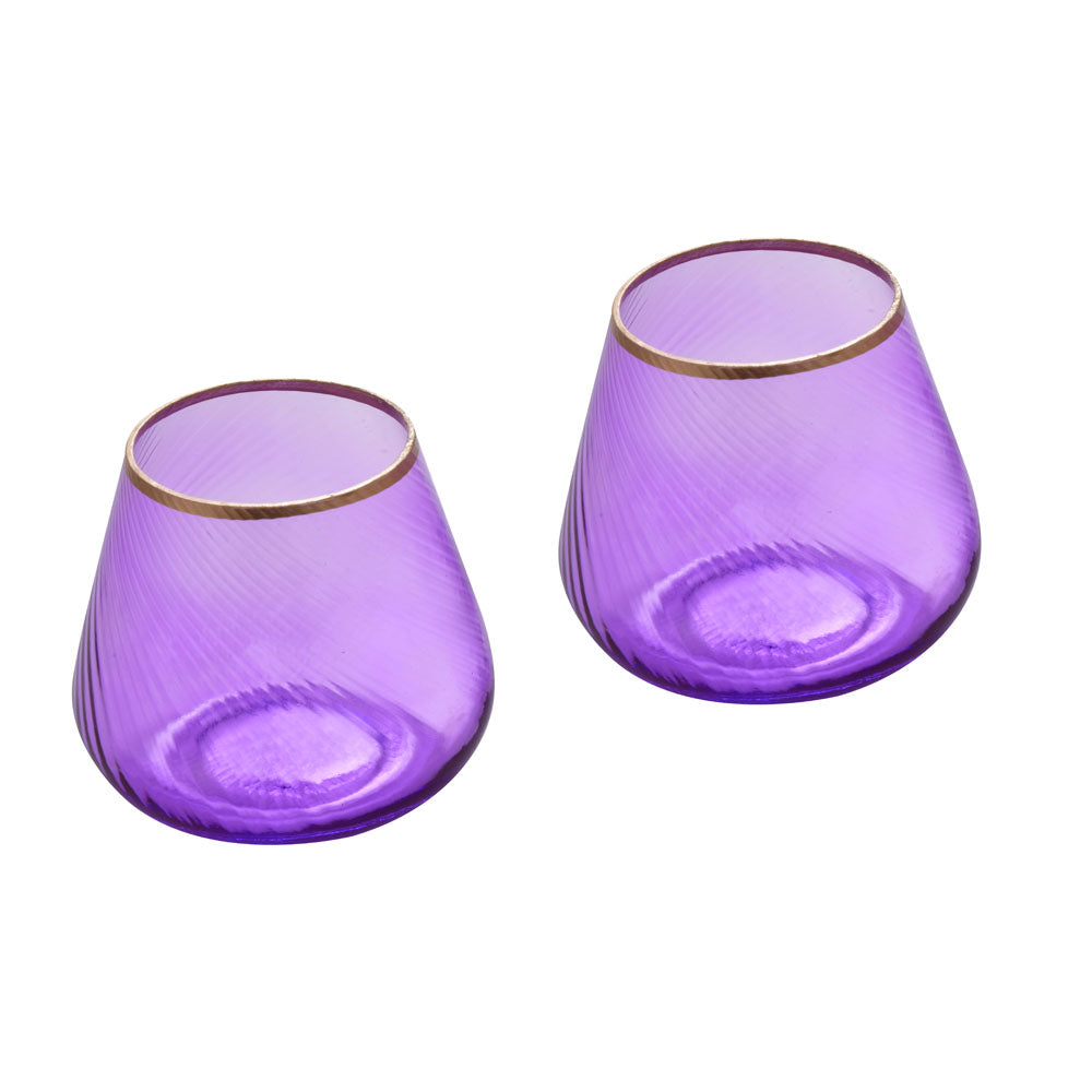 Fluted Design Glass Votives Set of 2- Purple