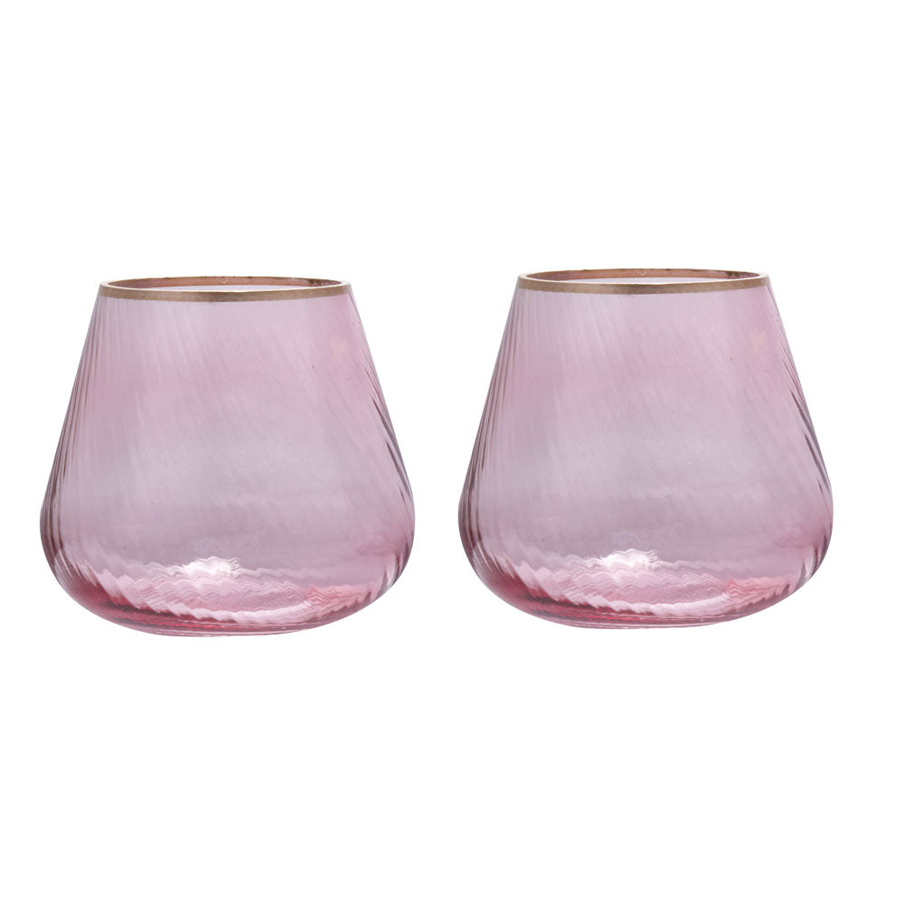 Fluted Design Glass Votives Set of 2- Pink