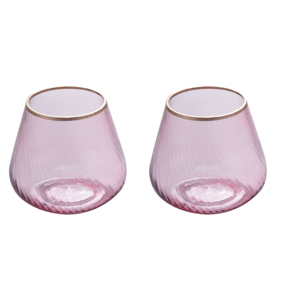 Fluted Design Glass Votives Set of 2- Pink
