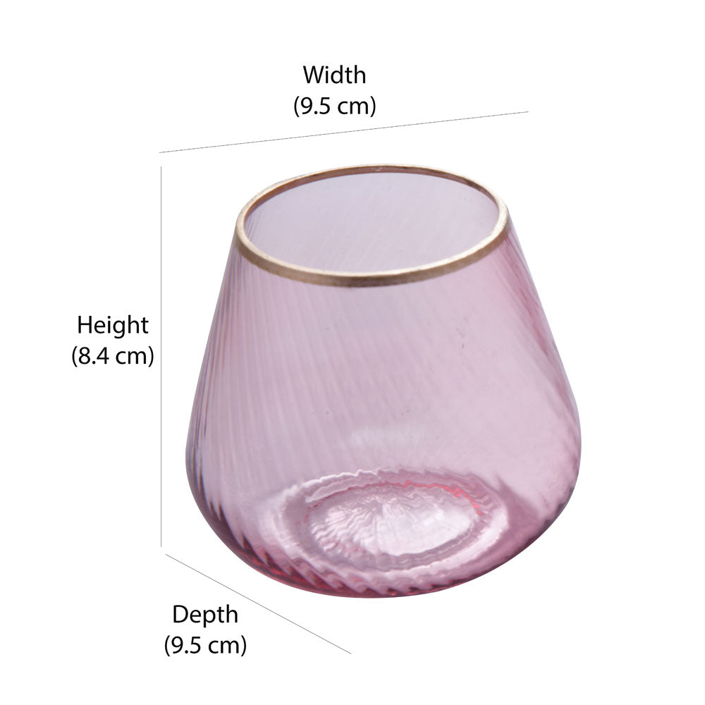 Fluted Design Glass Votives Set of 2- Pink