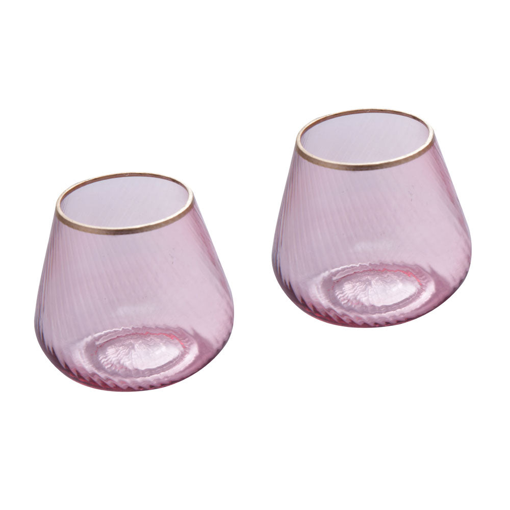 Fluted Design Glass Votives Set of 2- Pink