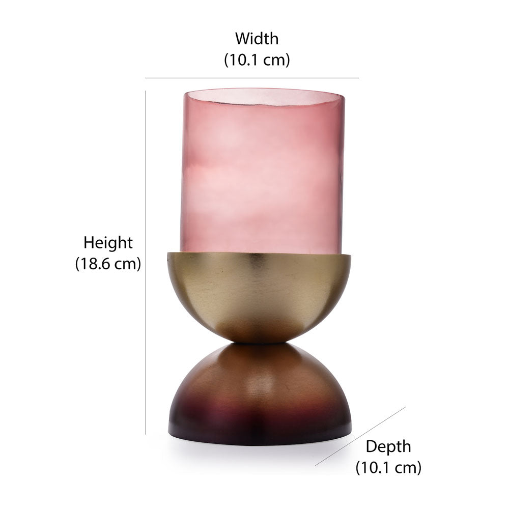 Dual Arc Ombre Base Metal & Glass Candle Holder (Brown & Gold)