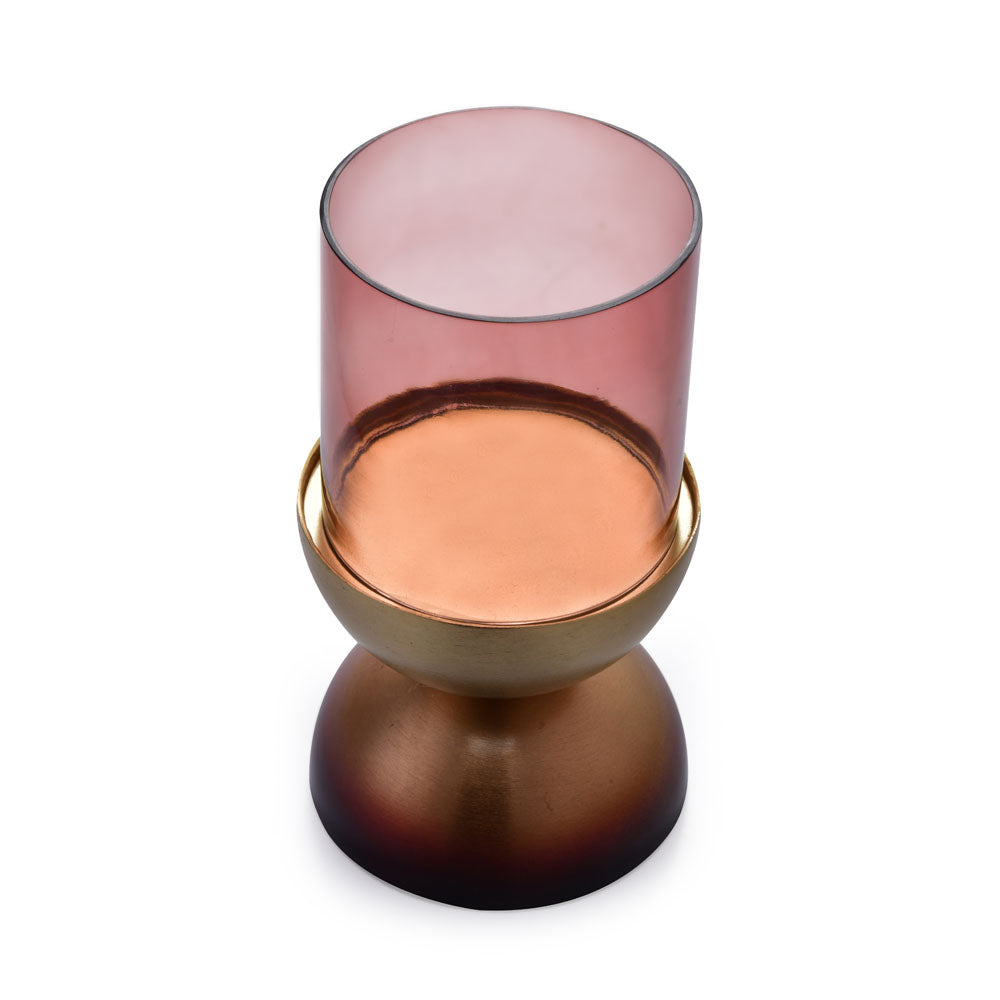 Dual Arc Ombre Base Metal & Glass Candle Holder (Brown & Gold)