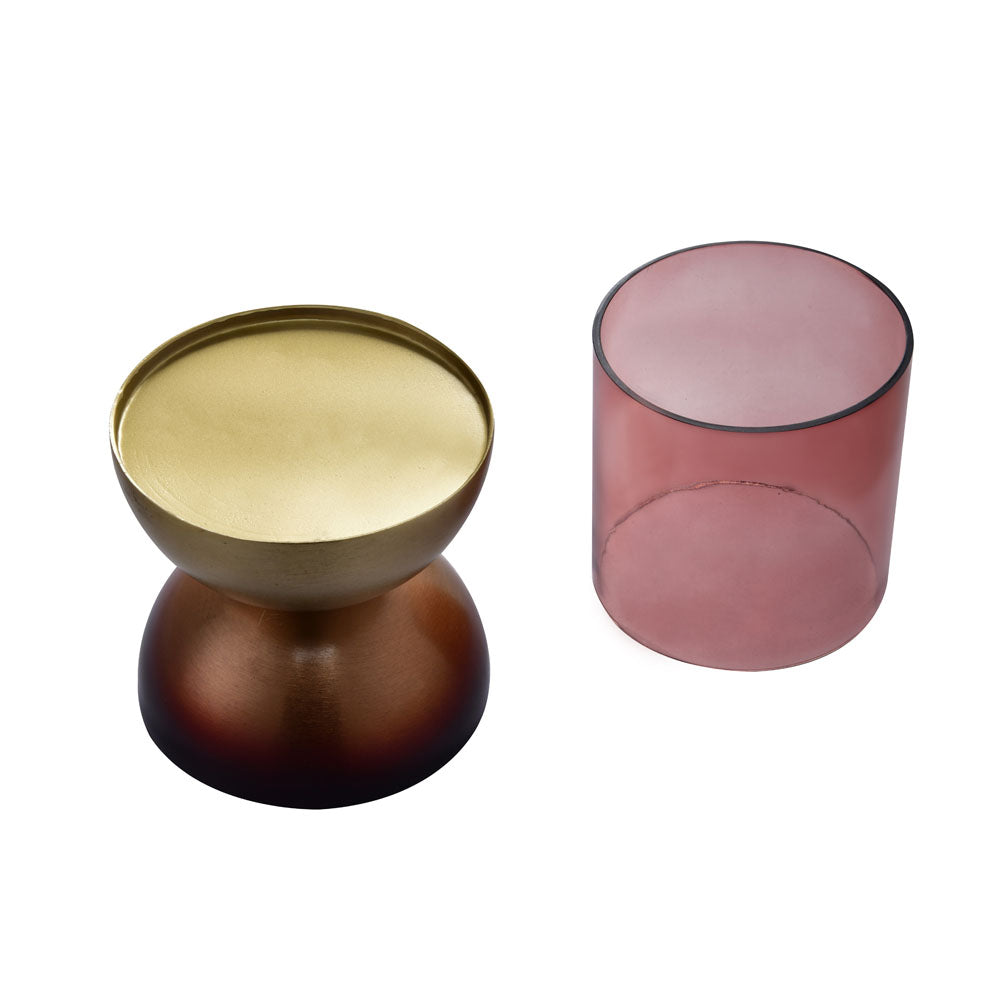 Dual Arc Ombre Base Metal & Glass Candle Holder (Brown & Gold)
