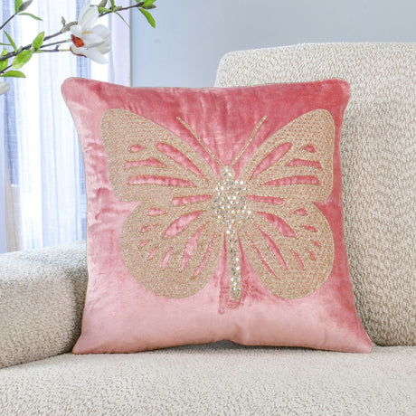 Nilkamal Butterfly Embroidered 16" x 16" Cushion Cover (Pink)