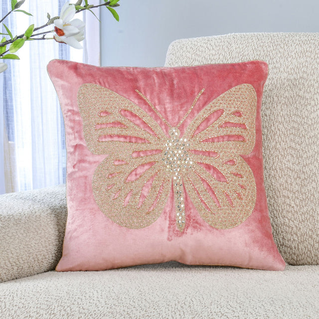 Nilkamal Butterfly Embroidered 16" x 16" Cushion Cover (Pink)