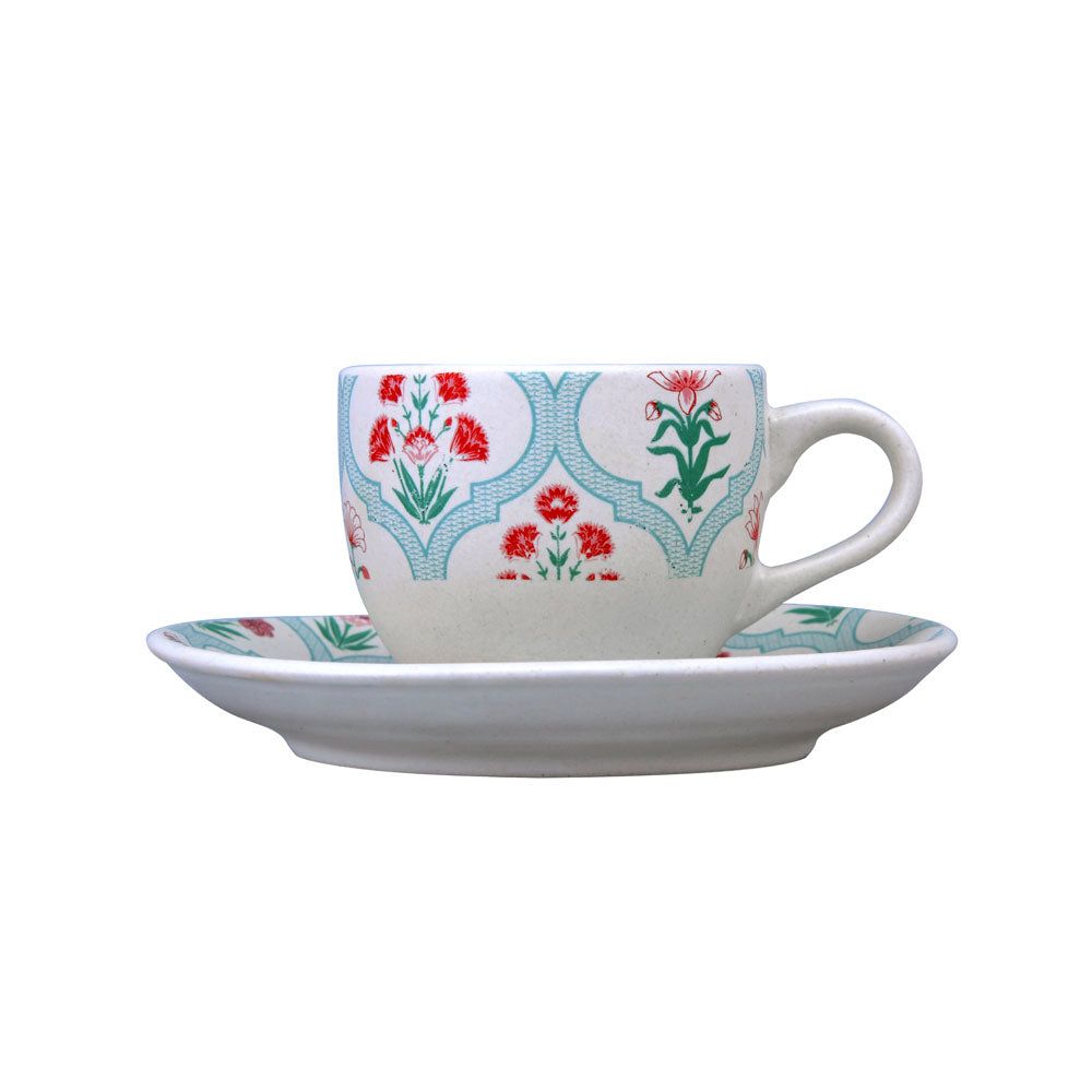 Floral Cup & Saucer Set- Green