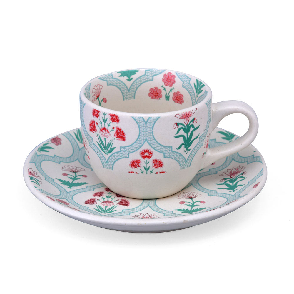 Floral Cup & Saucer Set- Green