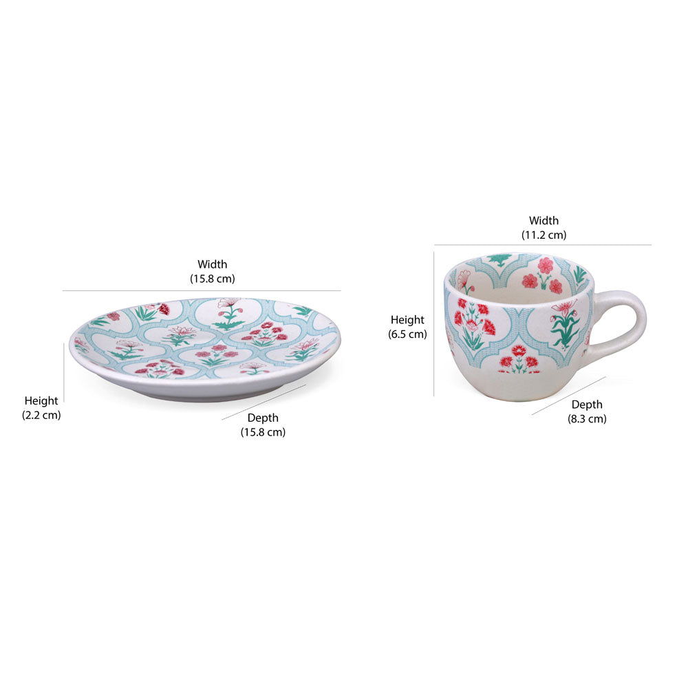 Floral Cup & Saucer Set- Green