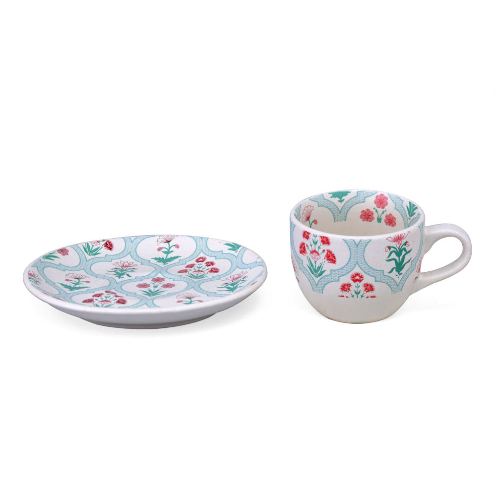Floral Cup & Saucer Set- Green
