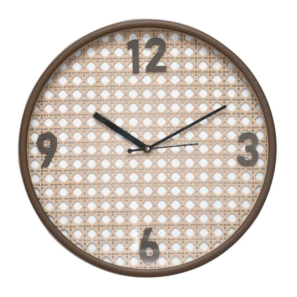 Buy Premium Rattan Round Plastic Analog Wall Clock (Taupe) Online in ...