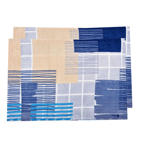Square and Stripes Design Microfiber 17" x 27" Pillow Covers Set of 2- Multicolor