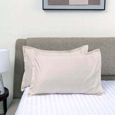 Nilkamal Stripes Microfiber 17 X 27 Pillow Covers Set Of 2 Cream