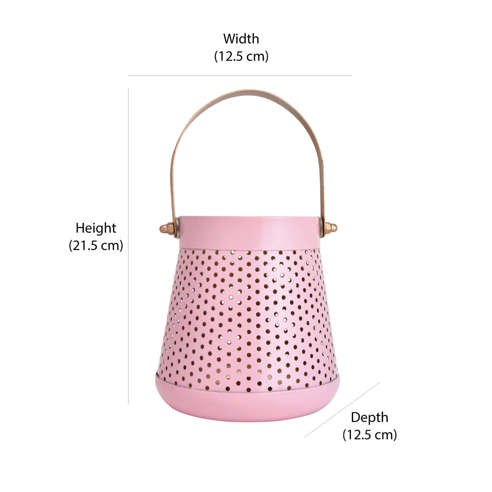 Decorative Modern Trapeze Metal Lantern- Pink