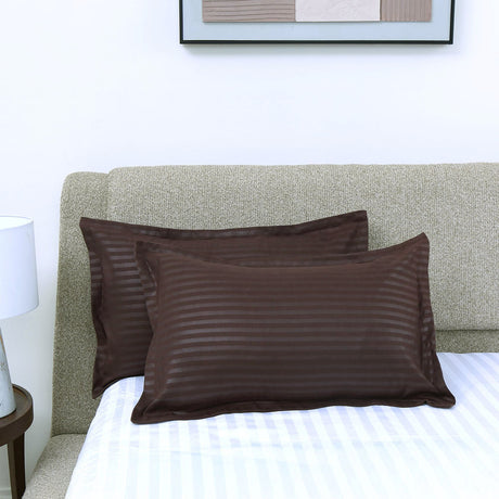 Nilkamal Stripes Microfiber 17 X 27 Pillow Covers Set Of 2 Brown