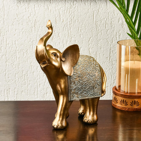 Nilkamal Trunk Up Elephant Decorative Polyresin Showpiece Grey Gold