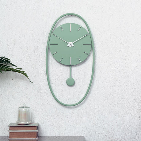 Nilkamal Oval Round Analog Pendulam Wall Clock Mint Blue