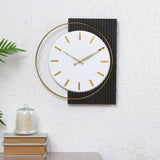 Nilkamal Rectangular Round Wooden And Metal Wall Clock Grey White