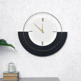 Nilkamal Semi Circular Wooden And Metal Wall Clock Black White