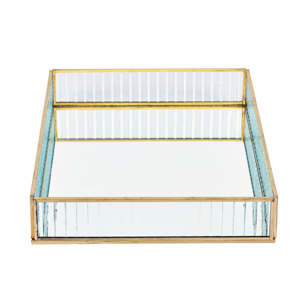Decorative Iron & Glass Rectangular Tray (Gold)