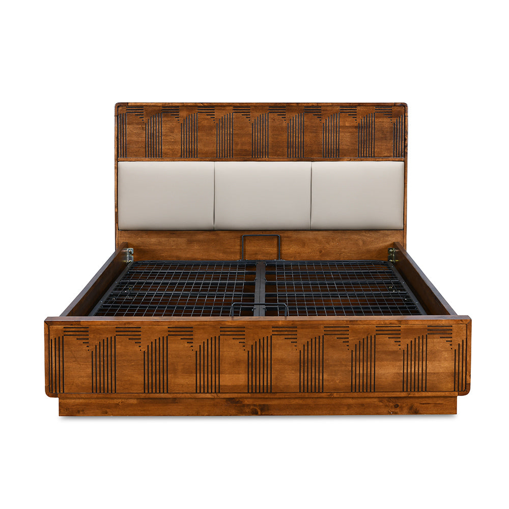 Albury Solid Wood Queen Bed with Hydraulic Storage- Antique Cherry