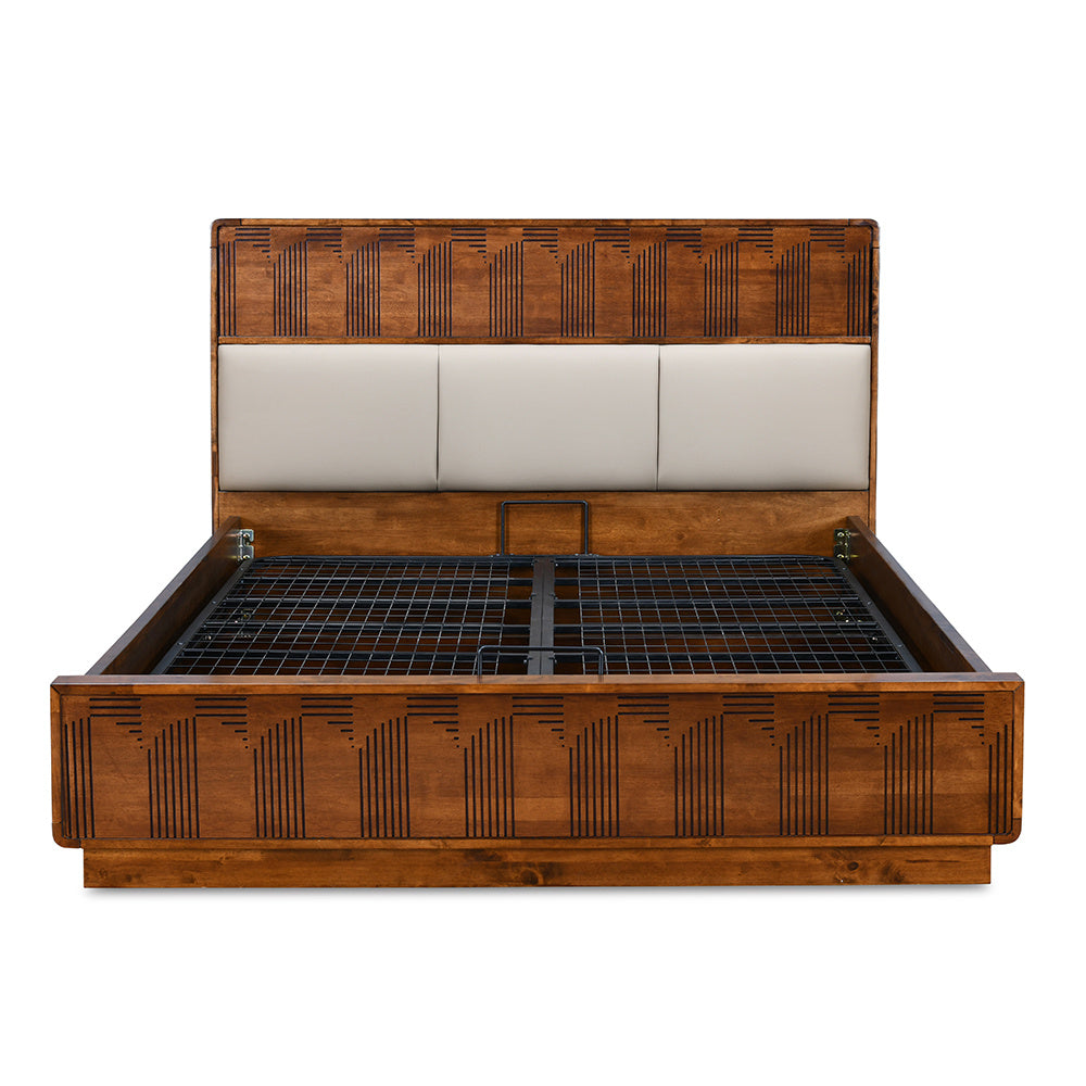 Albury Solid Wood King Bed with Hydraulic Storage- Antique Cherry
