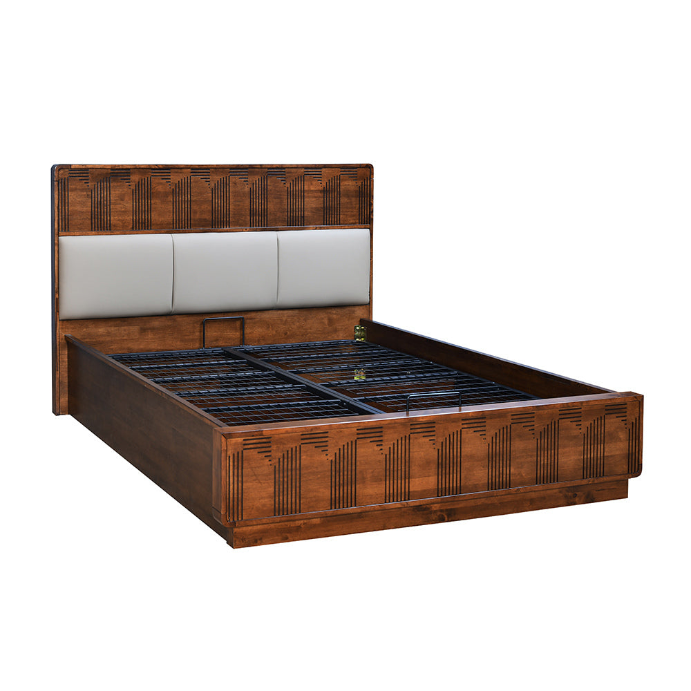 Albury Solid Wood Queen Bed with Hydraulic Storage- Antique Cherry