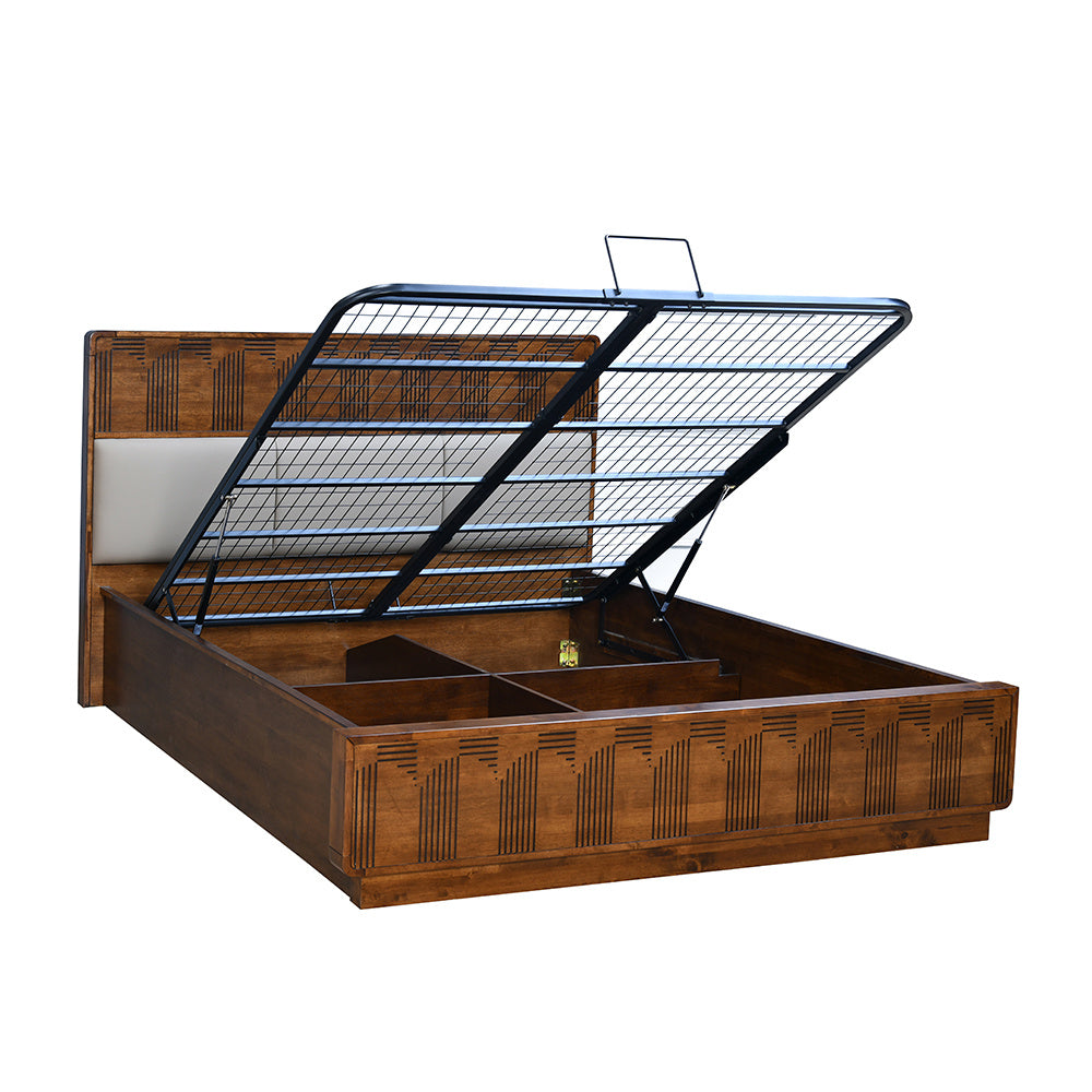 Albury Solid Wood King Bed with Hydraulic Storage- Antique Cherry