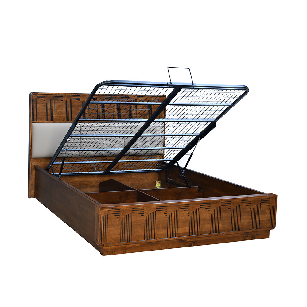 Albury Solid Wood Queen Bed with Hydraulic Storage- Antique Cherry