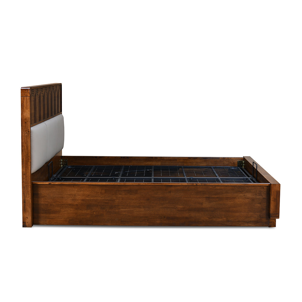 Albury Solid Wood Queen Bed with Hydraulic Storage- Antique Cherry