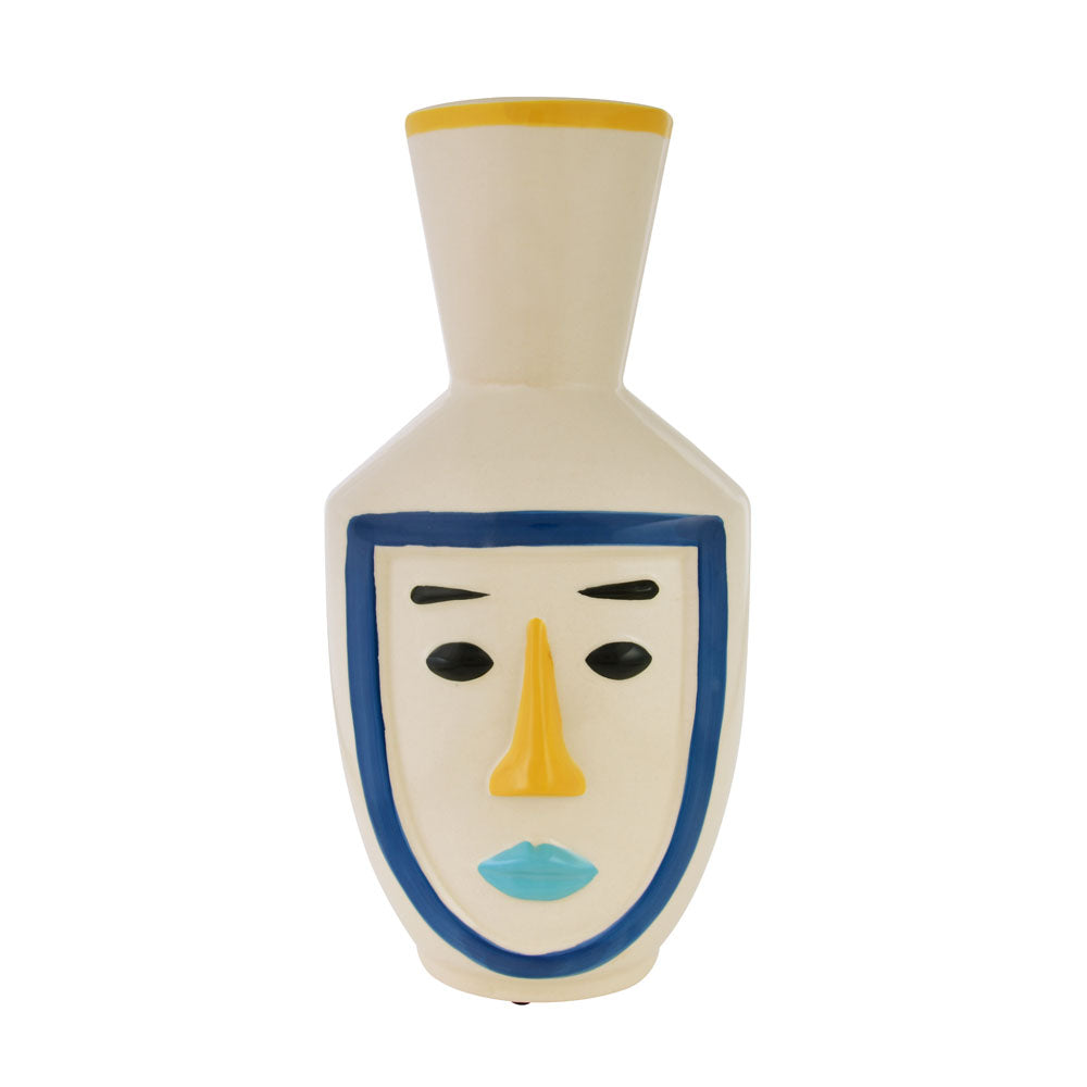 Decorative Girl Face Long Neck Ceramic Vase (Multicolor)